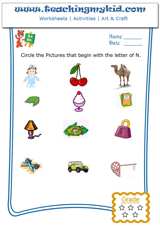 Free Printable Worksheets Circle The Pictures That Begin With The Letter N