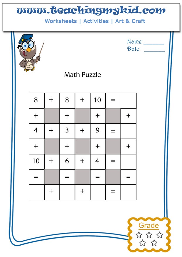 Printable puzzles for kids Math Puzzle 1 Worksheet 1