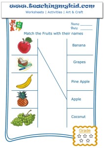 Printables for kids - Match the fruits with their name - 1