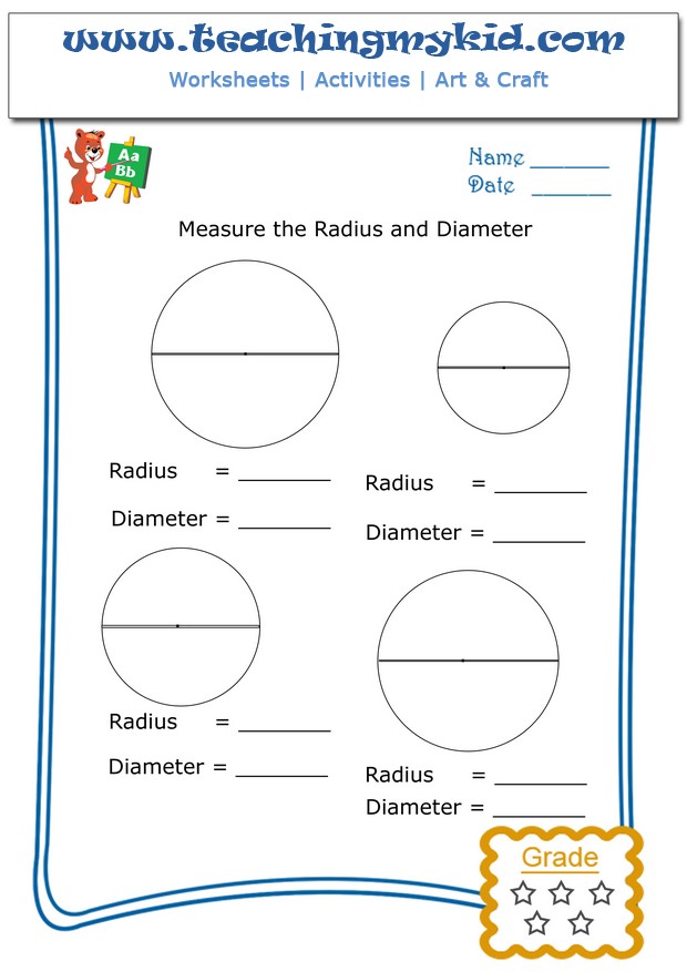 Math activities - Measure the Radius & Diameter - Worksheet 2