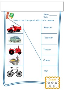 Pre k worksheets - Match the transports with their names - 2