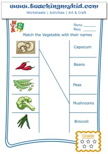 worksheets for kindergarten match vegetables with names 4