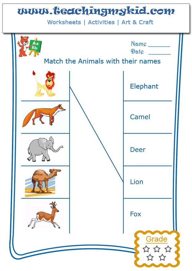 Kindergarten learning - Match the wild animals with names - 1