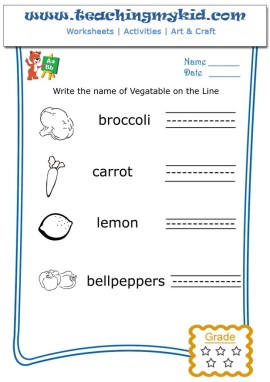 Preschool english worksheets - In this english worksheet, children will write the name of each vegetable on the given line.