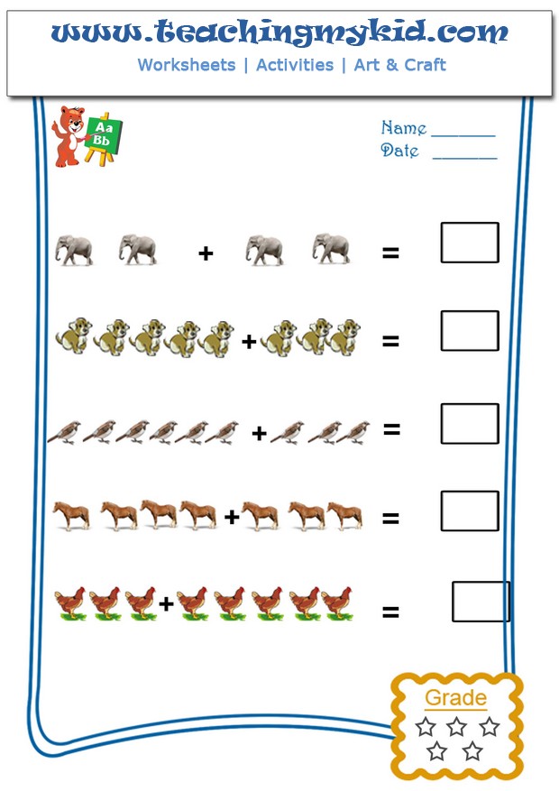 free printable kindergarten worksheets pictorial addition 3