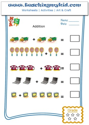 Kids math worksheets - Pictorial Addition - Worksheet 4