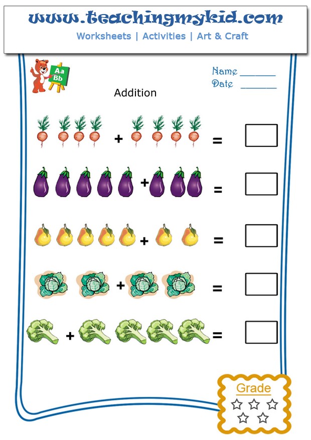 Kindergarten addition worksheets - Pictorial Addition - 6