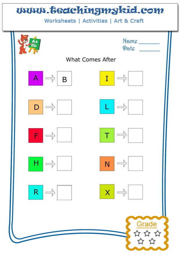 Letter Worksheets What Comes After alphabet 