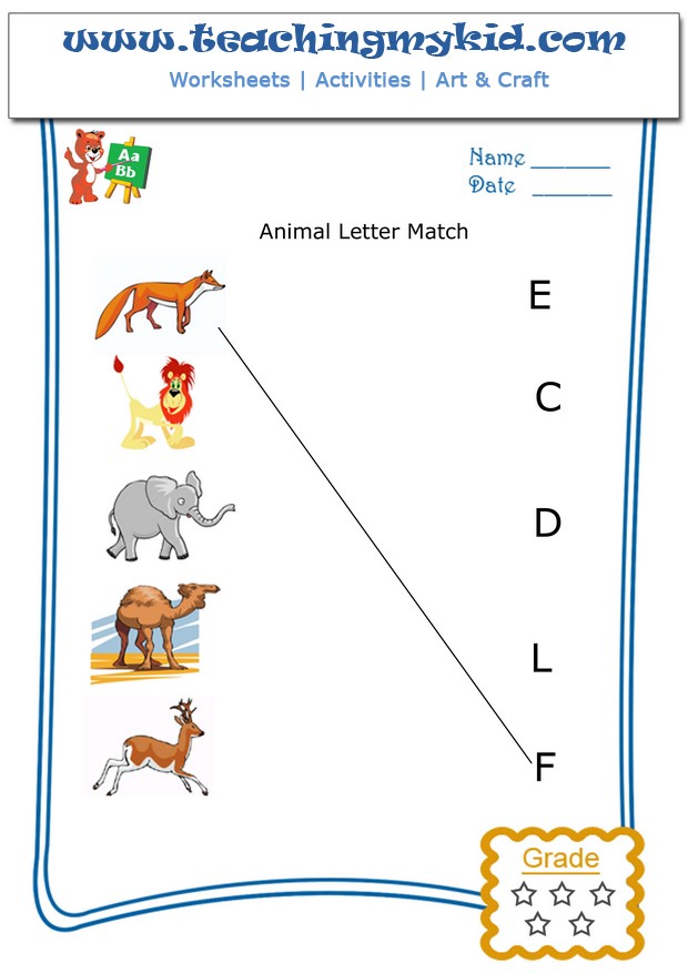 fun worksheets for kids - Match animal with first letter of name-2