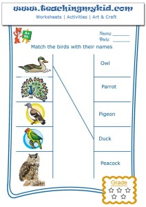 free worksheets - Match the birds with their names -2