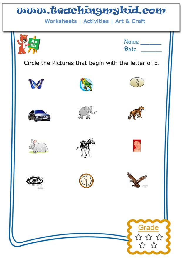 printable activities for kids Circle the pictures that begin with the
