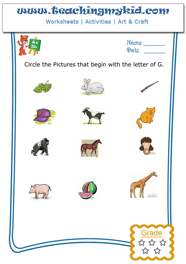english worksheets for kids - Circle the pictures that begin with the ...