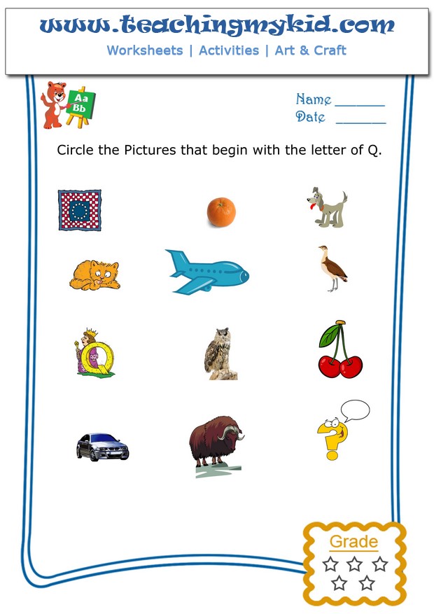 worksheet for kids - In this worksheet, children will find and circle the  pictures that begin with the letter - Q.