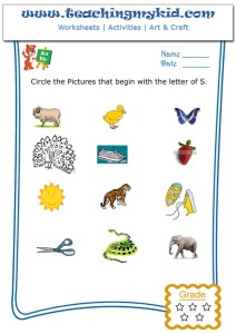 kindergarten worksheet - Circle the pictures that begin with the letter - S