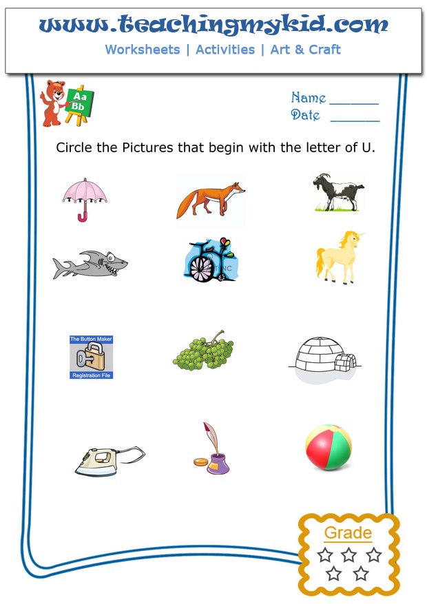 printable worksheets for kindergarten circle the pictures that begin with the letter u