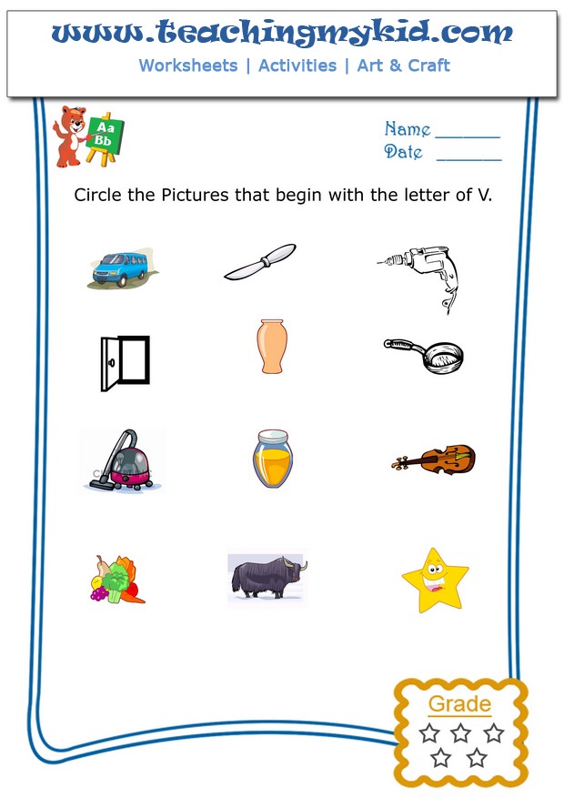 kindergarten worksheets free circle the pictures that begin with the letter v