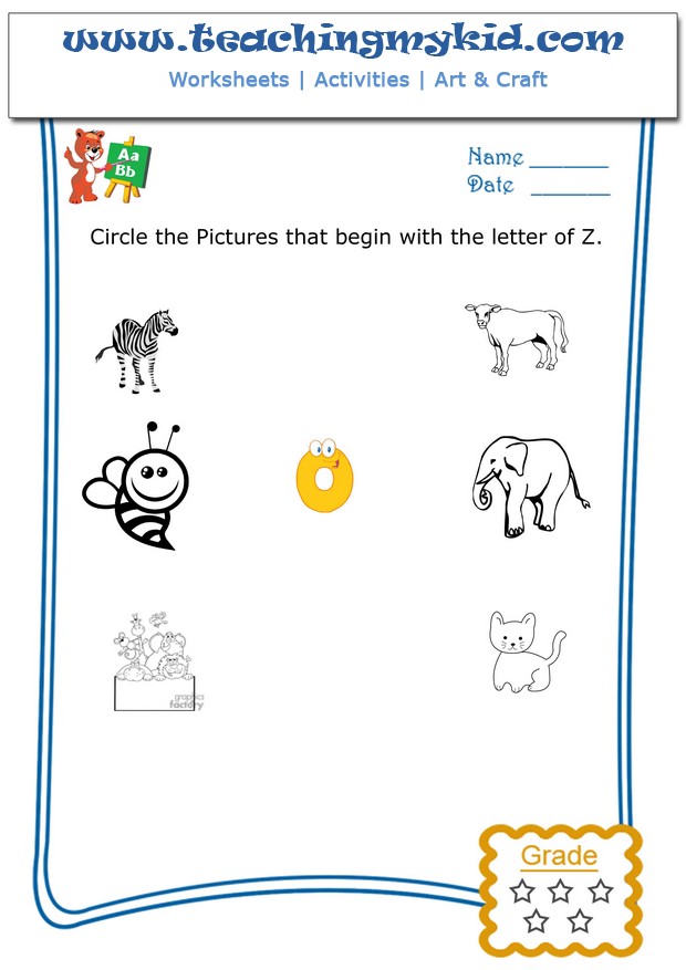free preschool worksheets circle the pictures that begin with the letter z