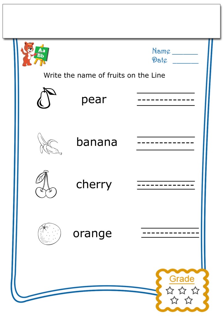 free worksheets write the name of each fruit worksheet 3