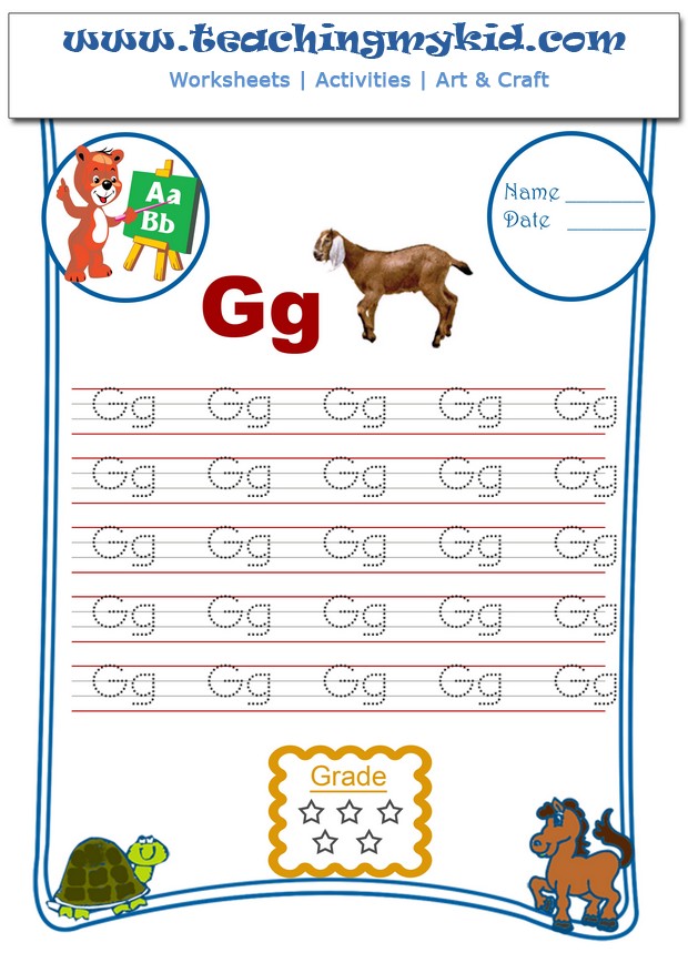 Tracing letters worksheets - Capital and Lower Letter - Gg