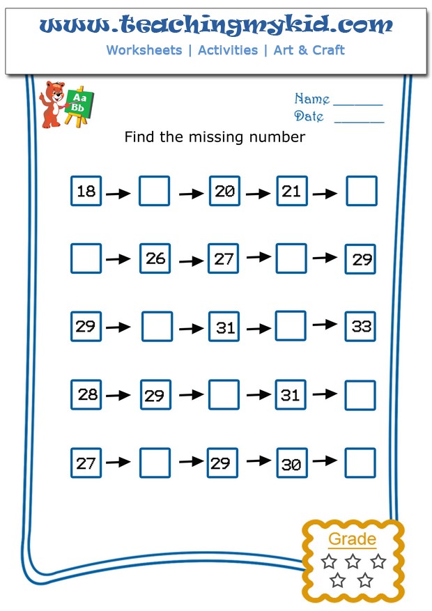Math Worksheets For Grade 1 Write The Missing Number 4 7
