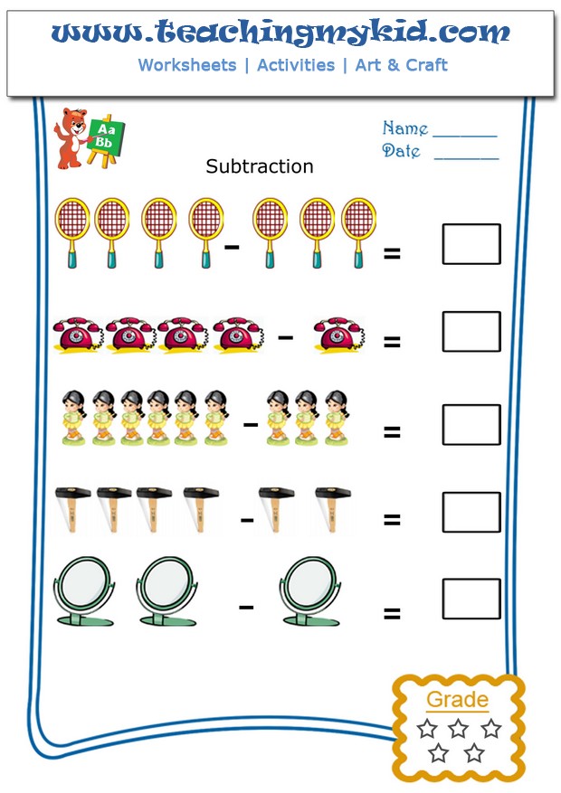 Math practice worksheets - Pictorial Subtraction - Worksheet 6