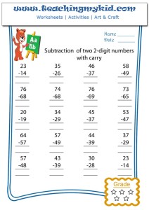 math lesson plan - two 2- digits with carry - Worksheet 10