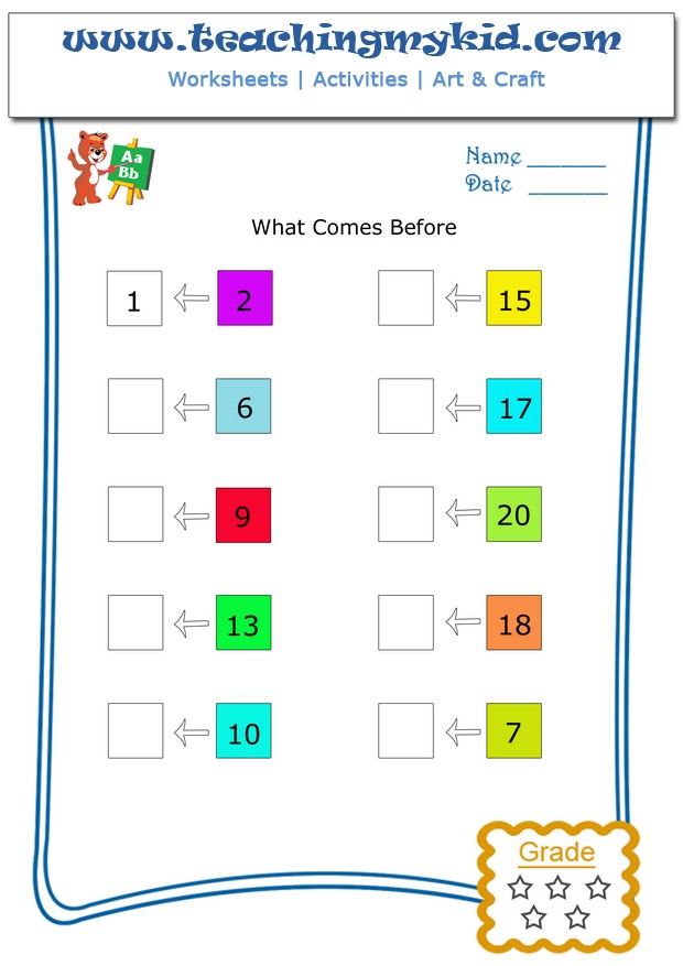 Before And After Numbers Worksheet 1 To 100