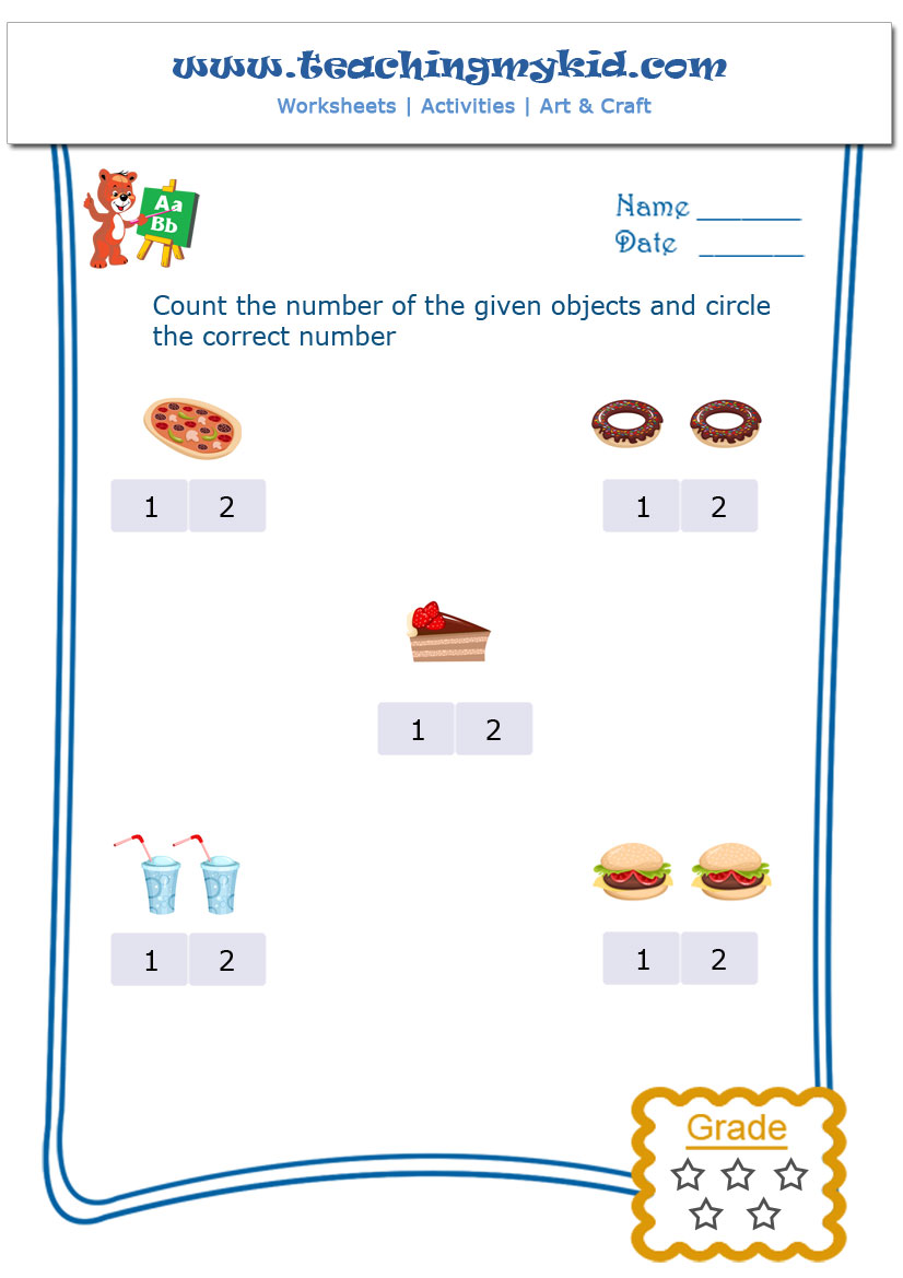 printable kindergarten math worksheets count and circle the number 1