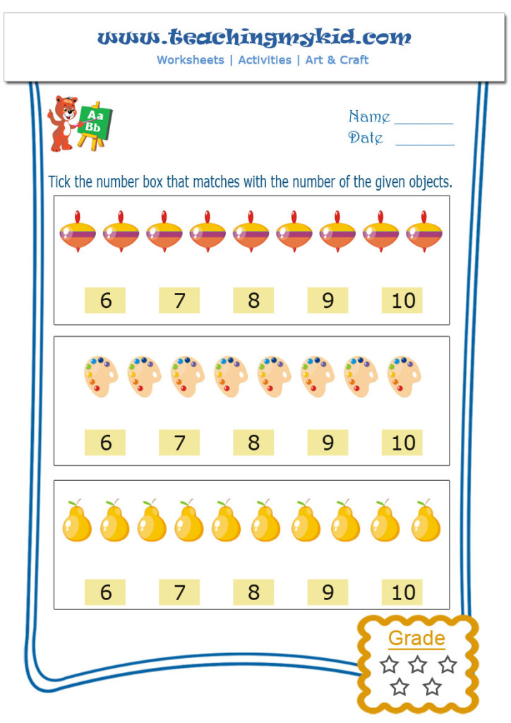 kindergarten activities match with the number worksheet 2