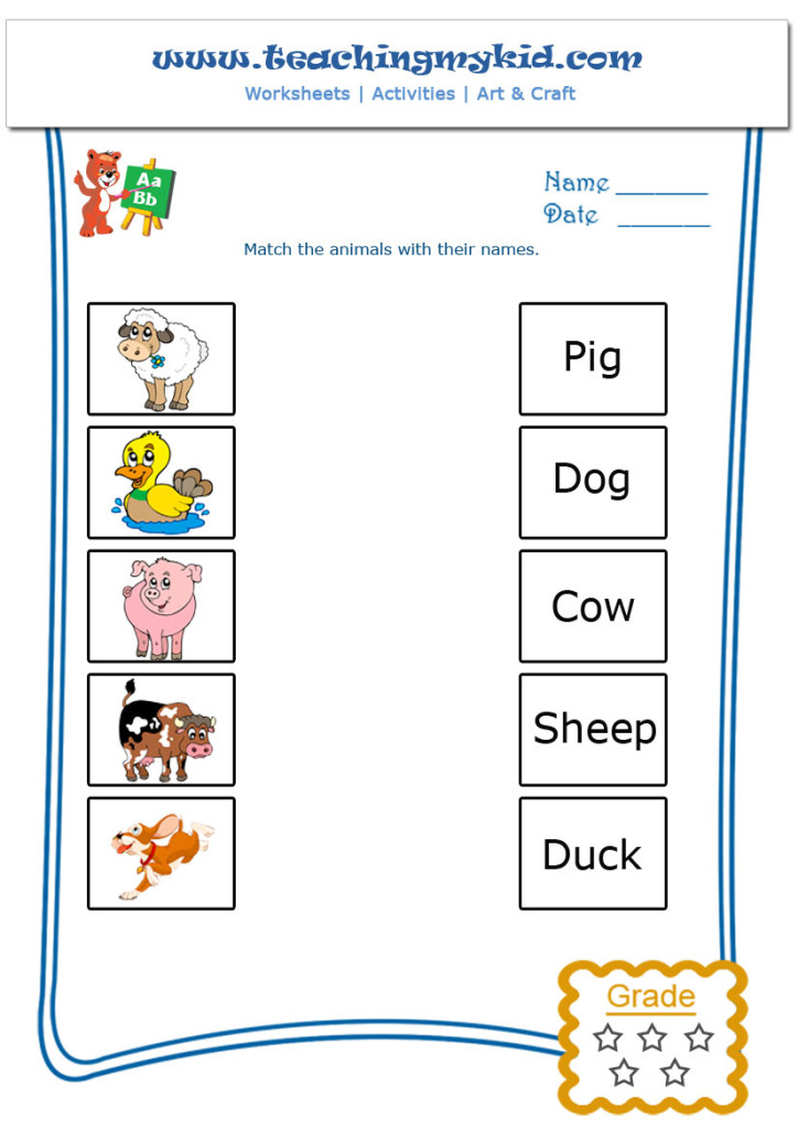 kindergarten activity - Match animals with their names - 3