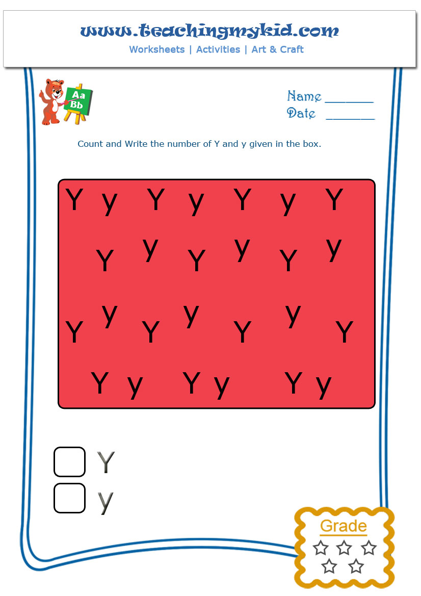 free printable preschool worksheets - Count and Write Y and y