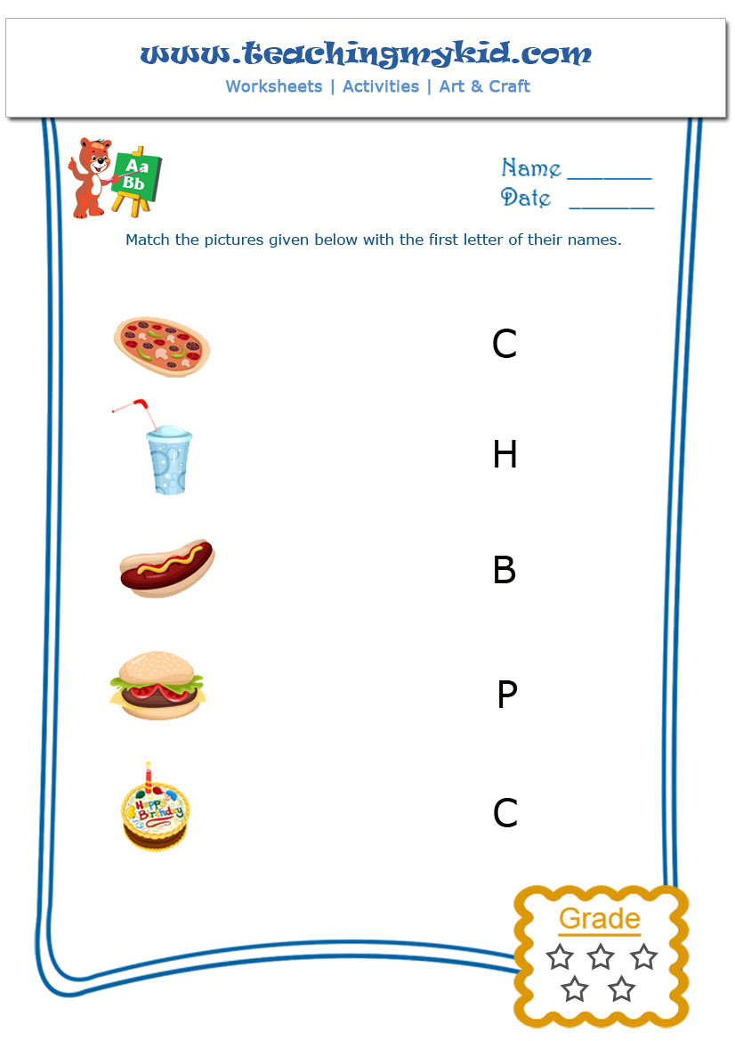 Match The First Letter Of The Picture Worksheets