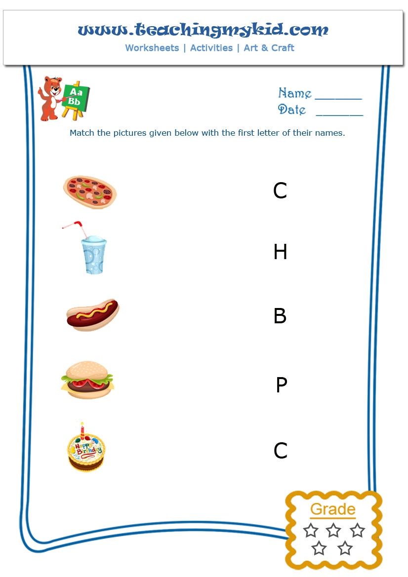 Kids Worksheets Match Objects With The First Letter Of Name 10