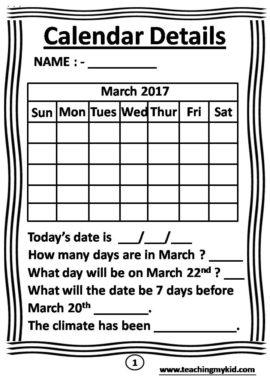 kids worksheets - Monthly Calander Activity Worksheets