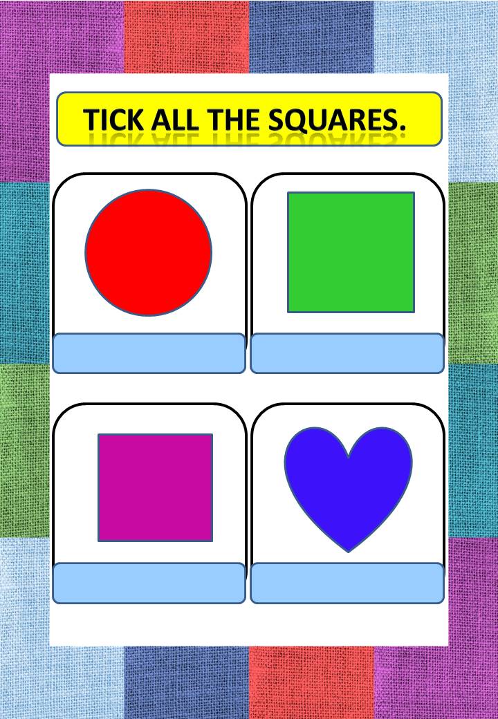 preschool printable worksheets- Tick all the SQUARES
