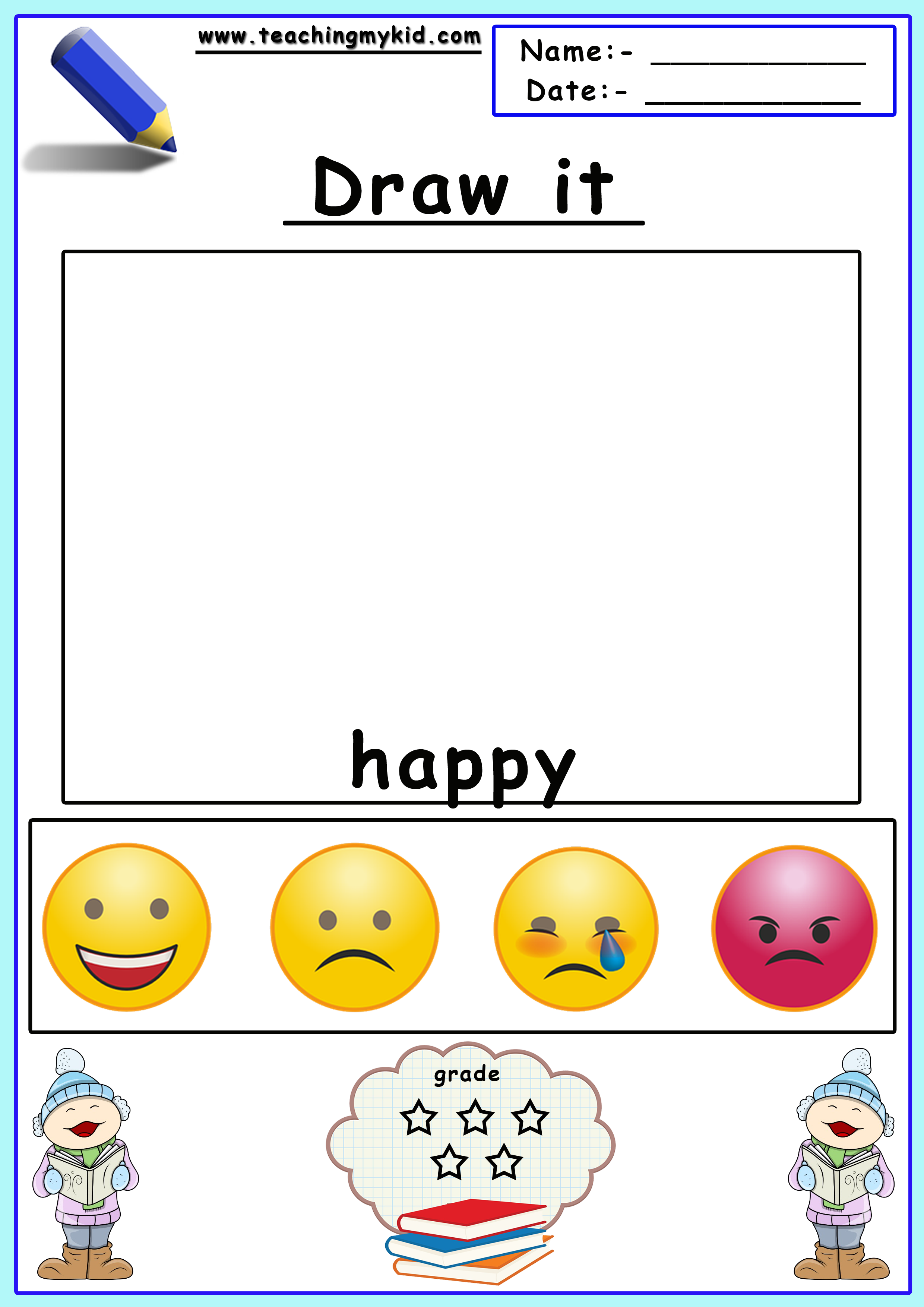 printable kindergarten worksheets Draw the face expression